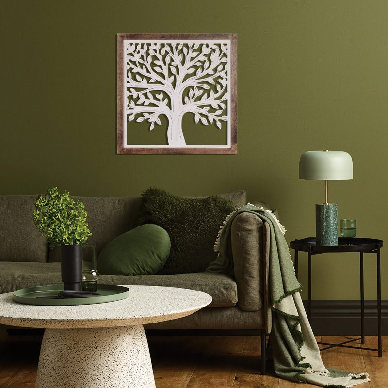 Arbre de Vie Mural dans Cadre Carré, en Bois, 65,50 x 3,50 x 65,50 cm – Image 3