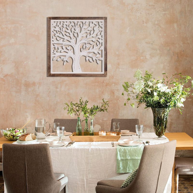 Arbre de Vie Mural dans Cadre Carré, en Bois, 65,50 x 3,50 x 65,50 cm – Image 2