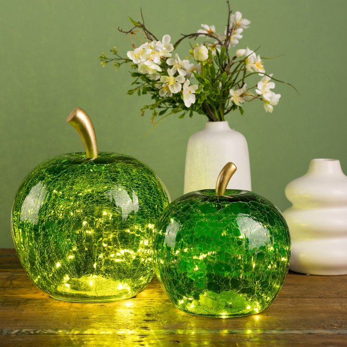 Pomme 30 LED avec Minuterie en Verre Vert Foncé 22x24x22cm