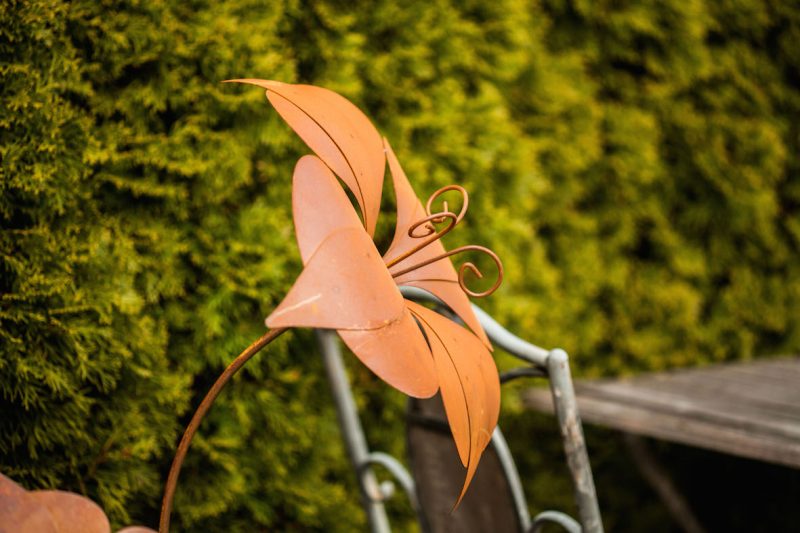 Piquet Fleur en Métal Rouillé ø 15cm H.60cm – Image 4