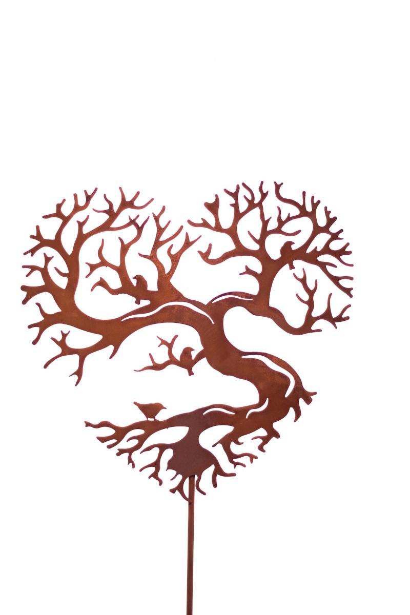 Pic Coeur Arbre de Vie en Métal Rouillé, 32x130cm