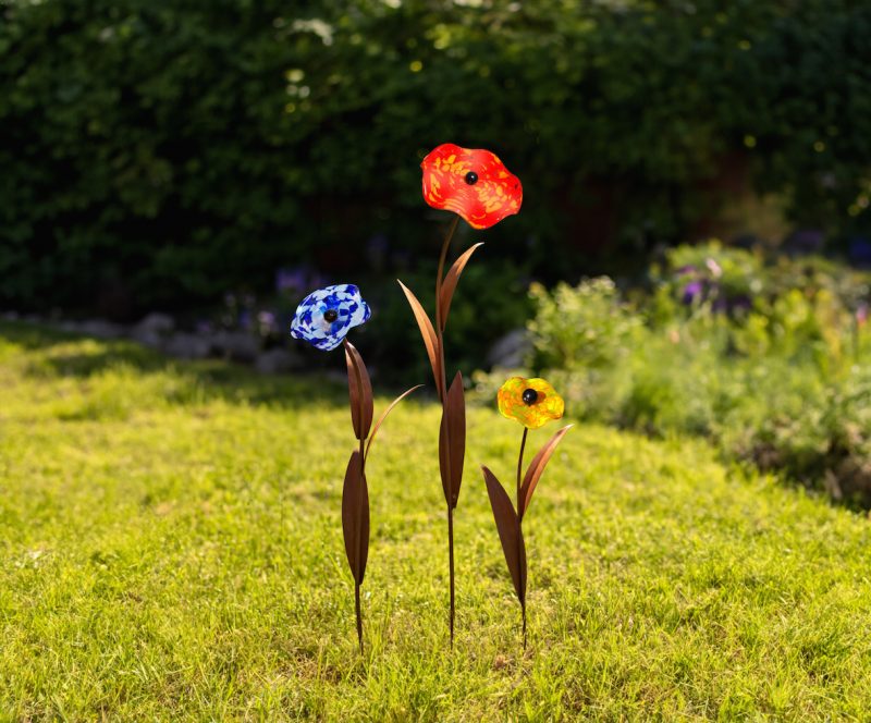 Coquelicot à Piquer en Métal Rouillé et Fleur en Verre ø 12cm, Divers Coloris, 25xH.82cm – Image 8