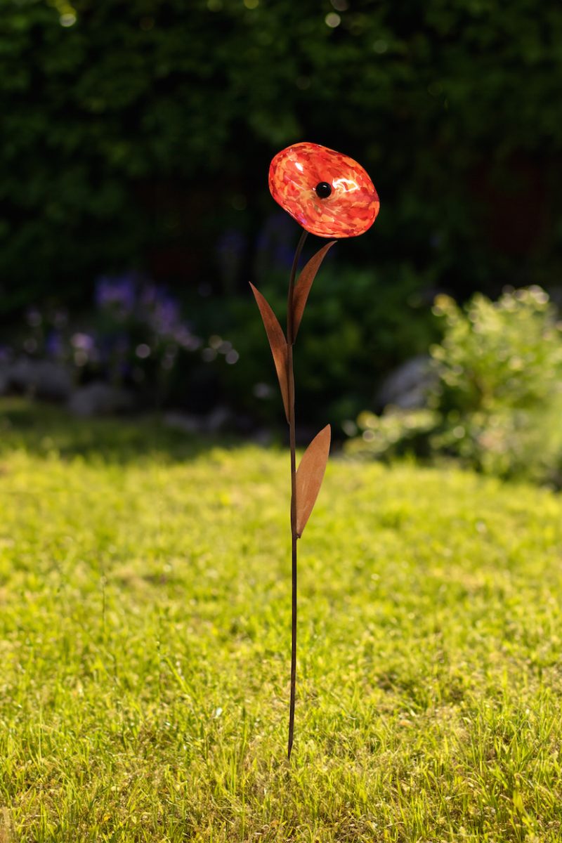 Coquelicot à Piquer en Métal Rouillé et Fleur en Verre ø 16,5cm, Divers Coloris, 25xH.102cm – Image 7