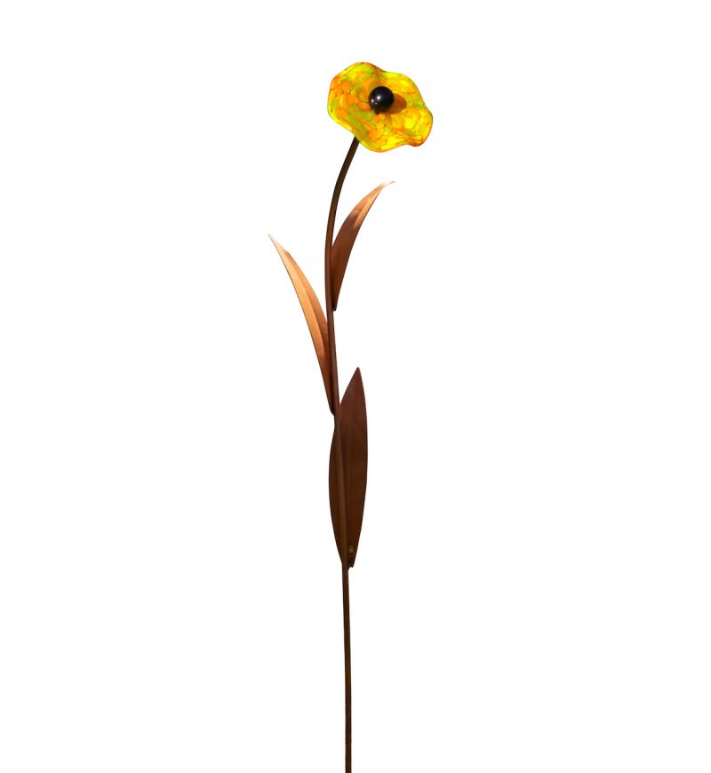 Coquelicot à Piquer en Métal Rouillé et Fleur en Verre ø 16,5cm, Divers Coloris, 25xH.102cm – Image 5