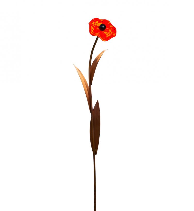 Coquelicot à Piquer en Métal Rouillé et Fleur en Verre ø 16,5cm, Divers Coloris, 25xH.102cm – Image 6