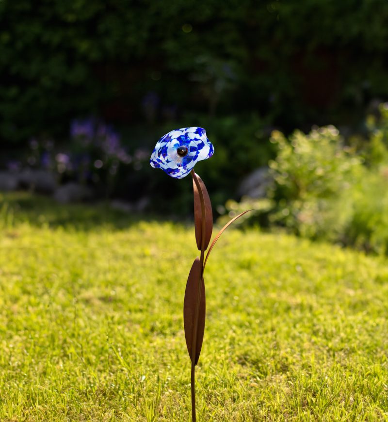 Coquelicot à Piquer en Métal Rouillé et Fleur en Verre ø 12cm, Divers Coloris, 25xH.82cm – Image 6