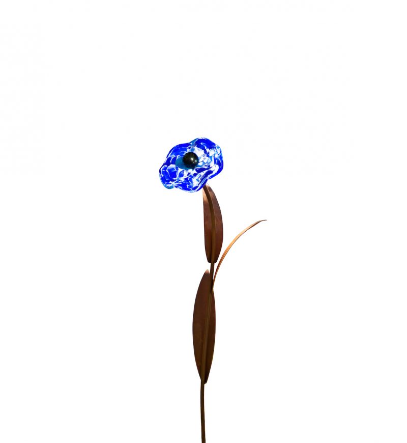 Coquelicot à Piquer en Métal Rouillé et Fleur en Verre ø 12cm, Divers Coloris, 25xH.82cm – Image 2
