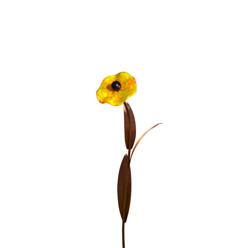 Coquelicot à Piquer en Métal Rouillé et Fleur en Verre ø 12cm, Divers Coloris, 25xH.82cm - Jaune
