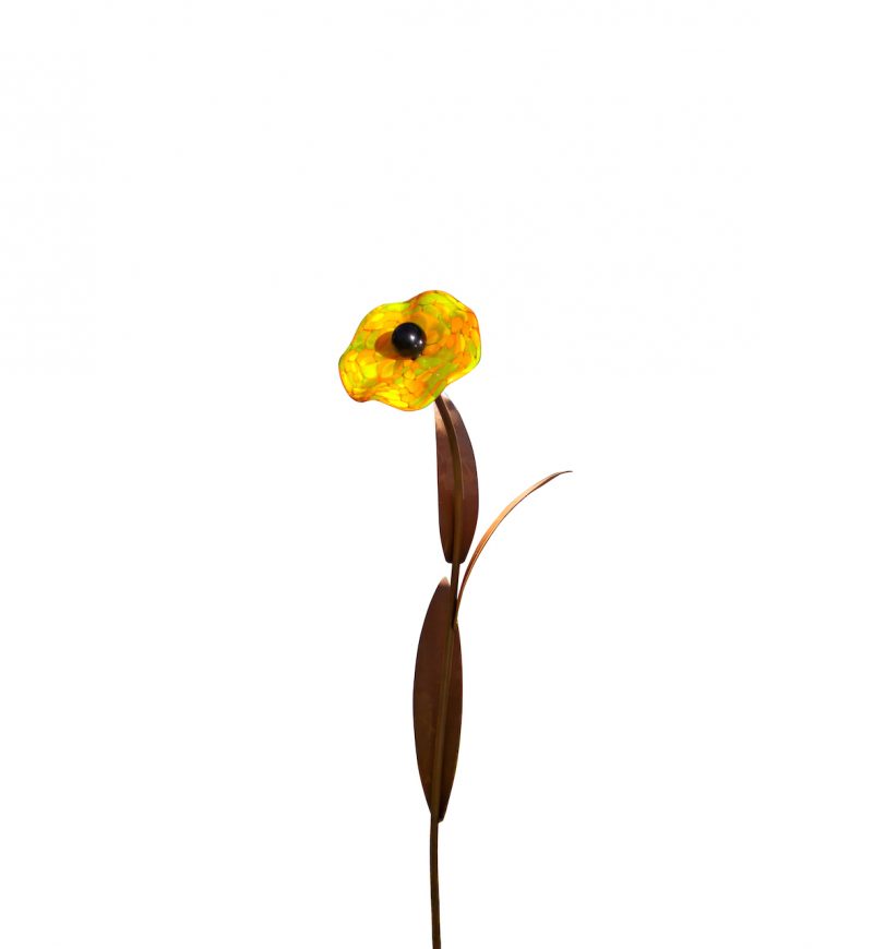 Coquelicot à Piquer en Métal Rouillé et Fleur en Verre ø 12cm, Divers Coloris, 25xH.82cm – Image 3