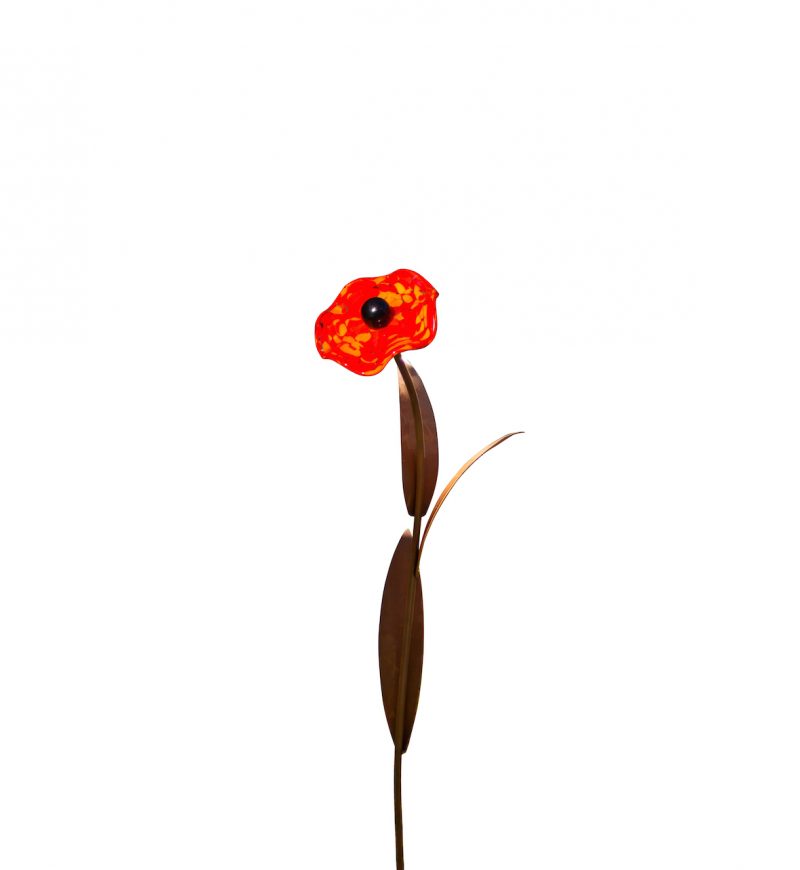 Coquelicot à Piquer en Métal Rouillé et Fleur en Verre ø 12cm, Divers Coloris, 25xH.82cm – Image 4