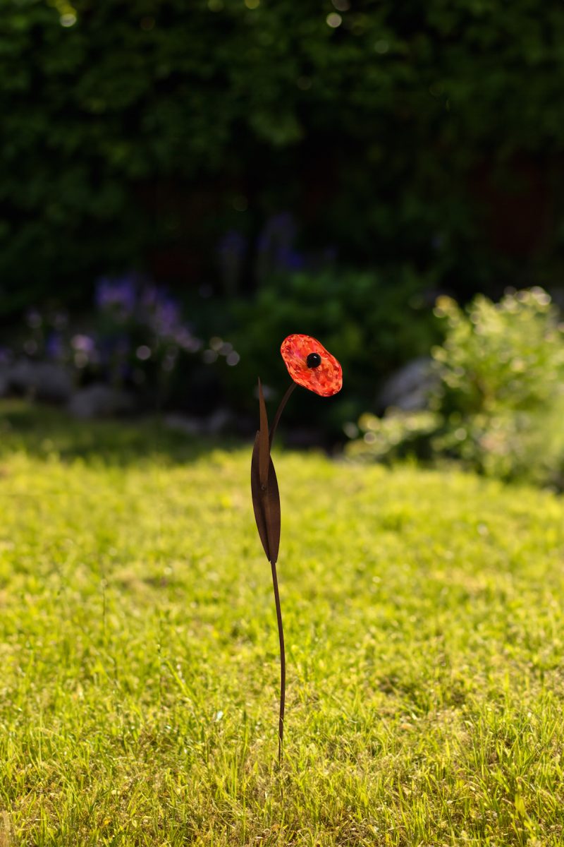 Coquelicot à Piquer en Métal Rouillé et Fleur en Verre ø 12cm, Divers Coloris, 25xH.82cm – Image 5