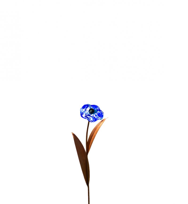 Coquelicot à Piquer en Métal Rouillé et Fleur en Verre ø 10cm, Divers Coloris, 20xH.70cm – Image 2