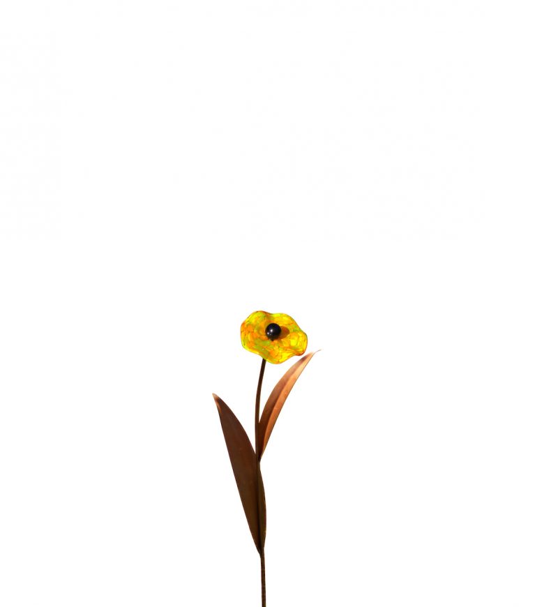 Coquelicot à Piquer en Métal Rouillé et Fleur en Verre ø 10cm, Divers Coloris, 20xH.70cm – Image 3