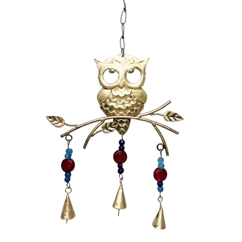 Carillon "Chouette" en Métal Doré, 25x2x42cm