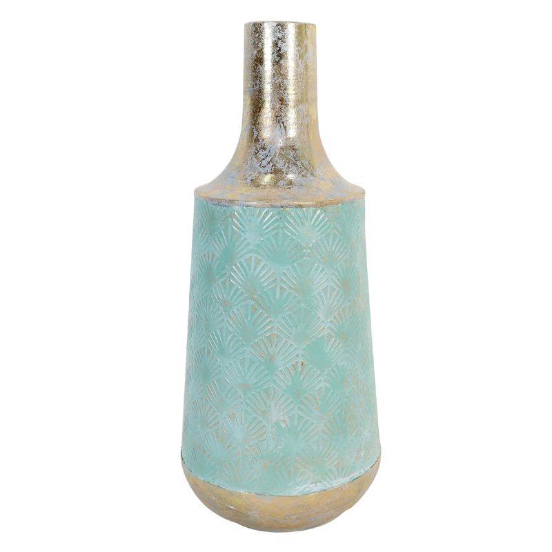 Vase en Métal Bleu et Or, 40x16x32cm