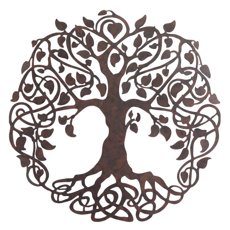 Arbre de Vie Mural Arrondi en Métal Marron 60x1x60cm