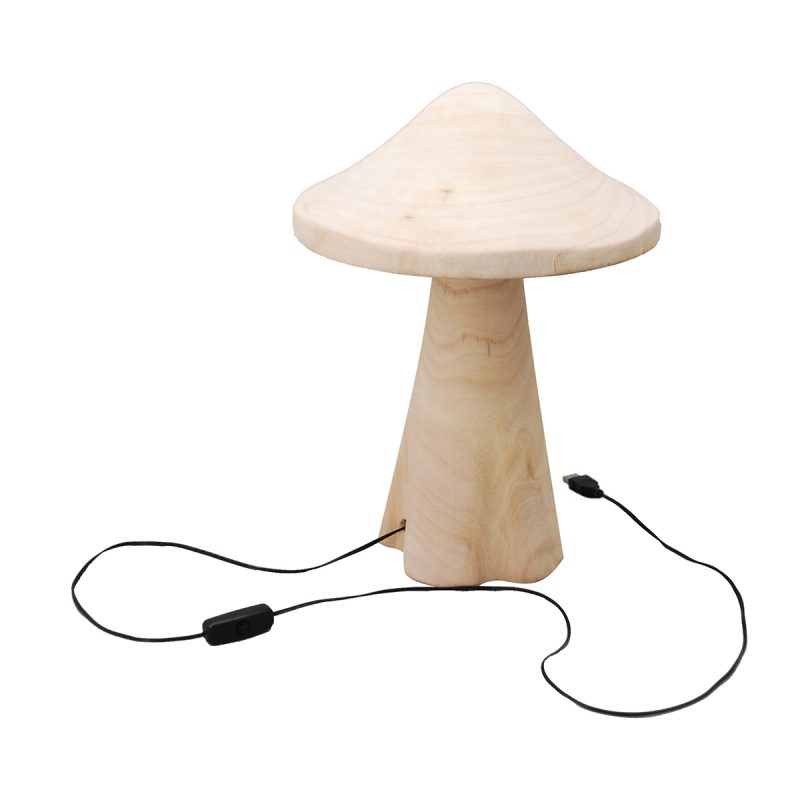 Lampe Champignon en Bois Naturel 24x24x33cm