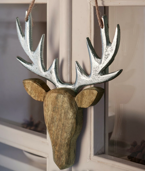 Pendentif Cerf en Alu et Bois de Manguier 19x22cm