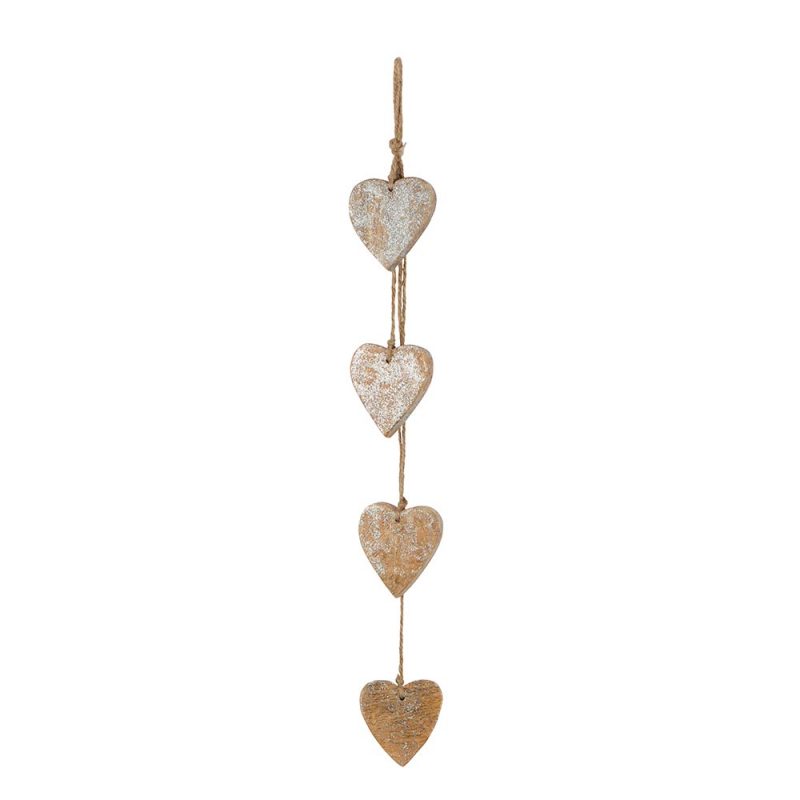 Pendentif 4 Coeurs en Bois Pailleté 10x55xcm