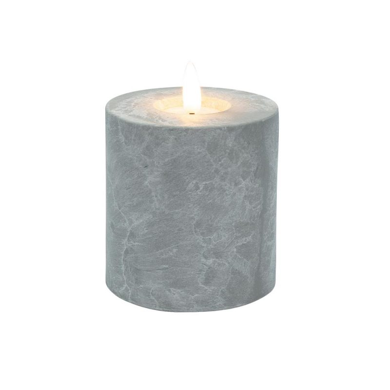 Bougie LED cylindrique façon ciment, dessus concave, flamme 3D, lumière scintillante blanc chaud 8×8,5 cm