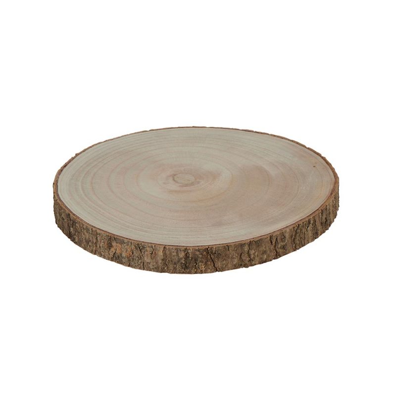 Plateau rond bord extérieur en écorce, bois de paulownia 26x3x26cm