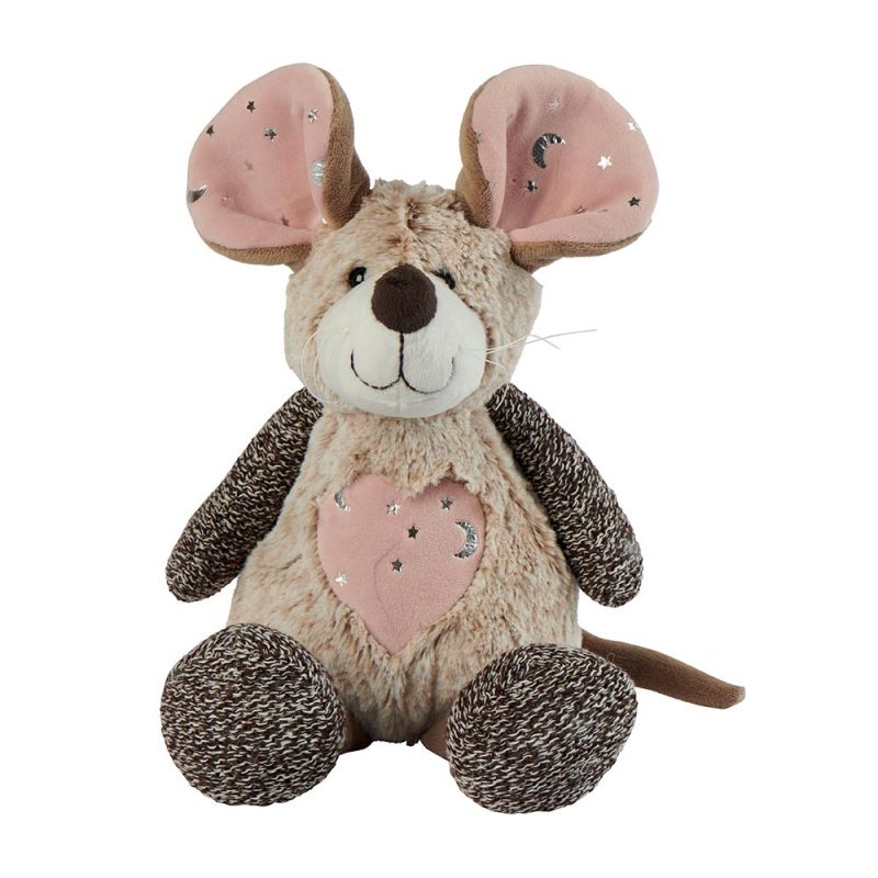 Peluche Nahia "Louise Mansen" Souris marron clair avec gros cœur rose, 100% polyester, 36 cm