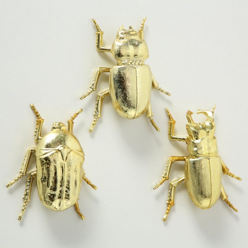 Figurine "Camy" 3 Modèles de Coléoptère au Choix, en Résine Dorée, 3,5x9x11cm