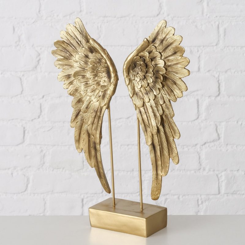Ailes Décoratives "Cosmo" sur Socle, en Résine Dorée, 27x7,5x38cm – Image 2