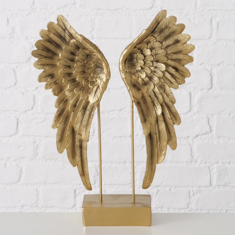 Ailes Décoratives "Cosmo" sur Socle, en Résine Dorée, 27x7,5x38cm