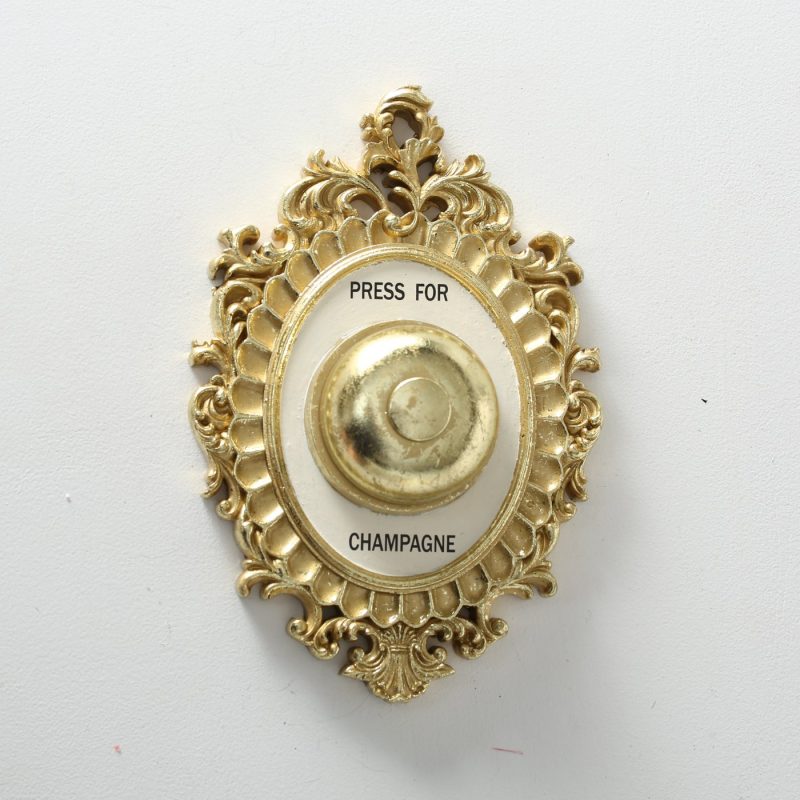 Sonnette Décorative "Champagne", en Résine Blnc et Or, H.14cm