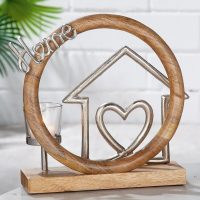 Bougeoir Cercle en Bois "Home" 27x9x25cm