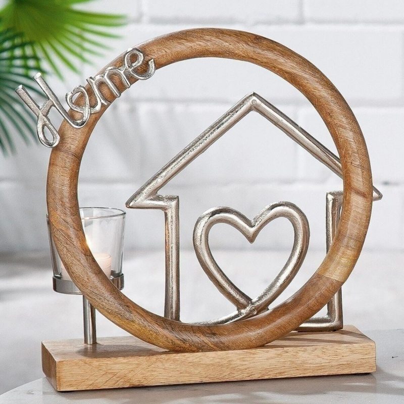 Bougeoir Cercle en Bois "Home" 27x9x25cm