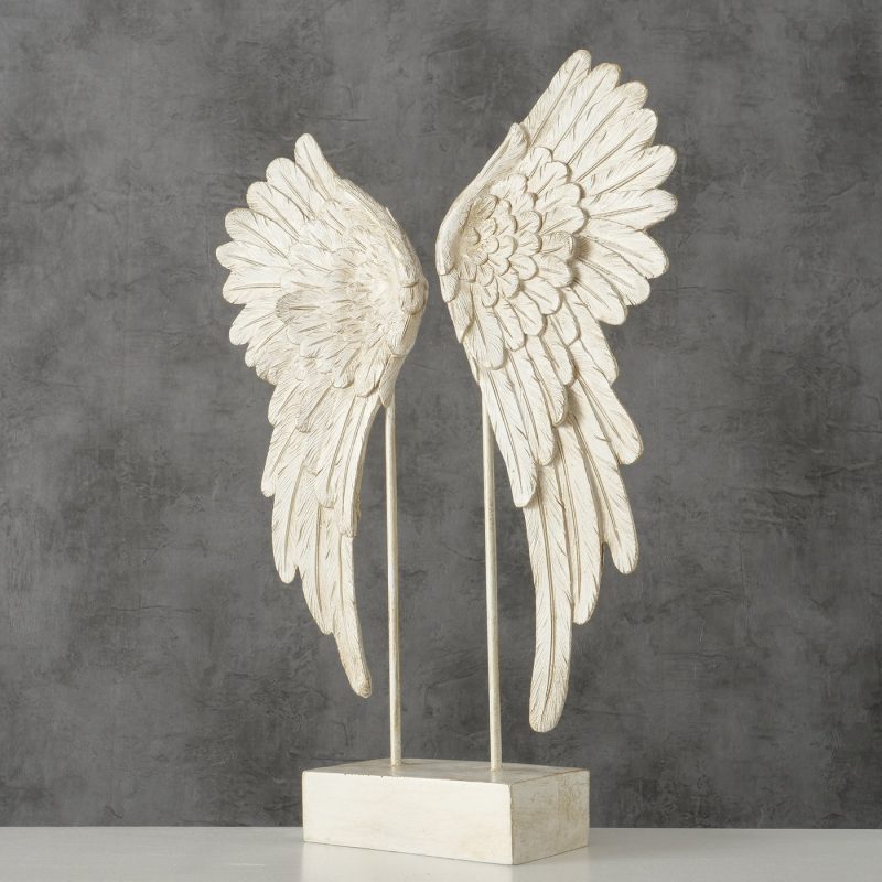 Ailes Décoratives "Cosmo" sur Socle, en Résine Beige, 27x7,5x38cm