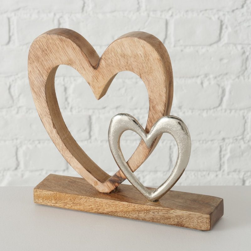 Coeur Décoratif "Fioria" sur Socle en Bois, Manguier, 2 Modèles au Choix, 21x6x25cm – Image 6