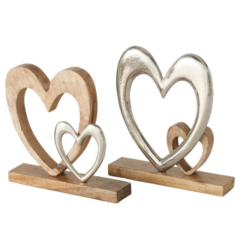 Coeur Décoratif "Fioria" sur Socle en Bois, Manguier, 2 Modèles au Choix, 21x6x25cm – Image 2