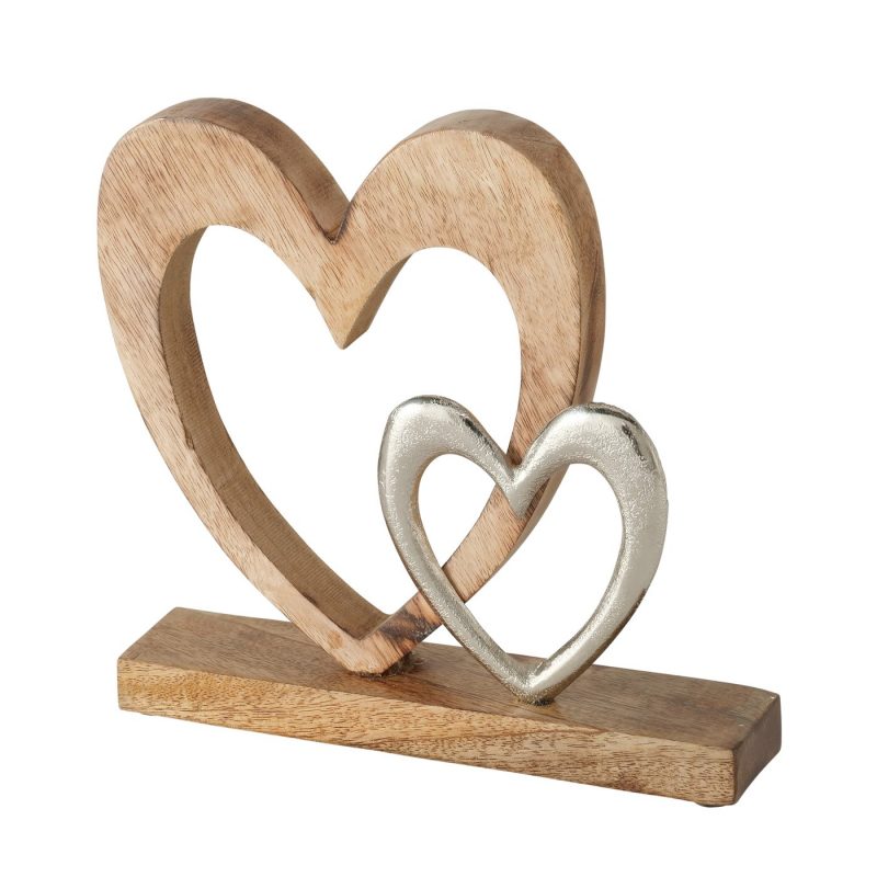 Coeur Décoratif "Fioria" sur Socle en Bois, Manguier, 2 Modèles au Choix, 21x6x25cm – Image 4