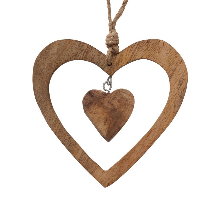 Pendentif Coeur "Syda" en Bois Naturel, 15x15cm