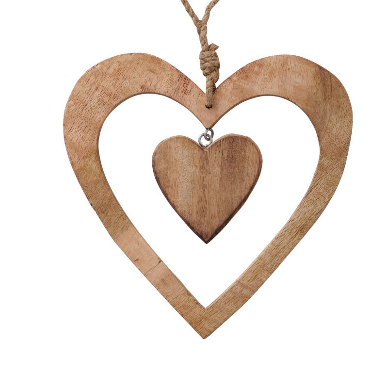 Pendentif Coeur "Syda" en Bois Naturel, 20x20cm