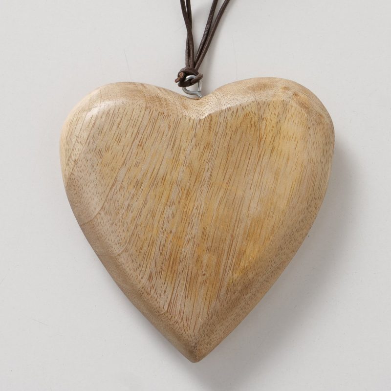 Pendentif Cœur "Kamille" Décor Floral, Fait Main, en Manguier, 7x2x7cm – Image 3