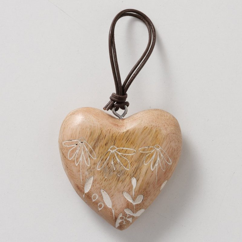 Pendentif Cœur "Kamille" Décor Floral, Fait Main, en Manguier, 7x2x7cm – Image 2