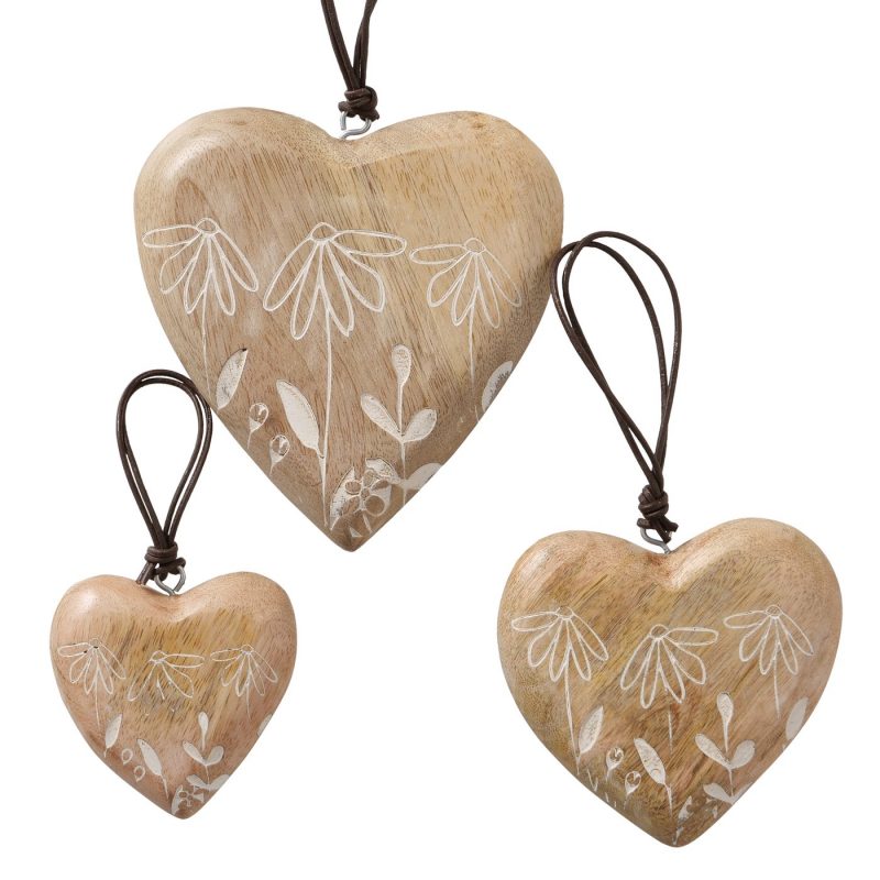 Pendentif Cœur "Kamille" Décor Floral, Fait Main, en Manguier, 7x2x7cm – Image 5