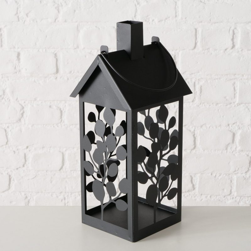 Lanterne "Calypso", Maison en Métal Noir Enduit, 14x34,5cm