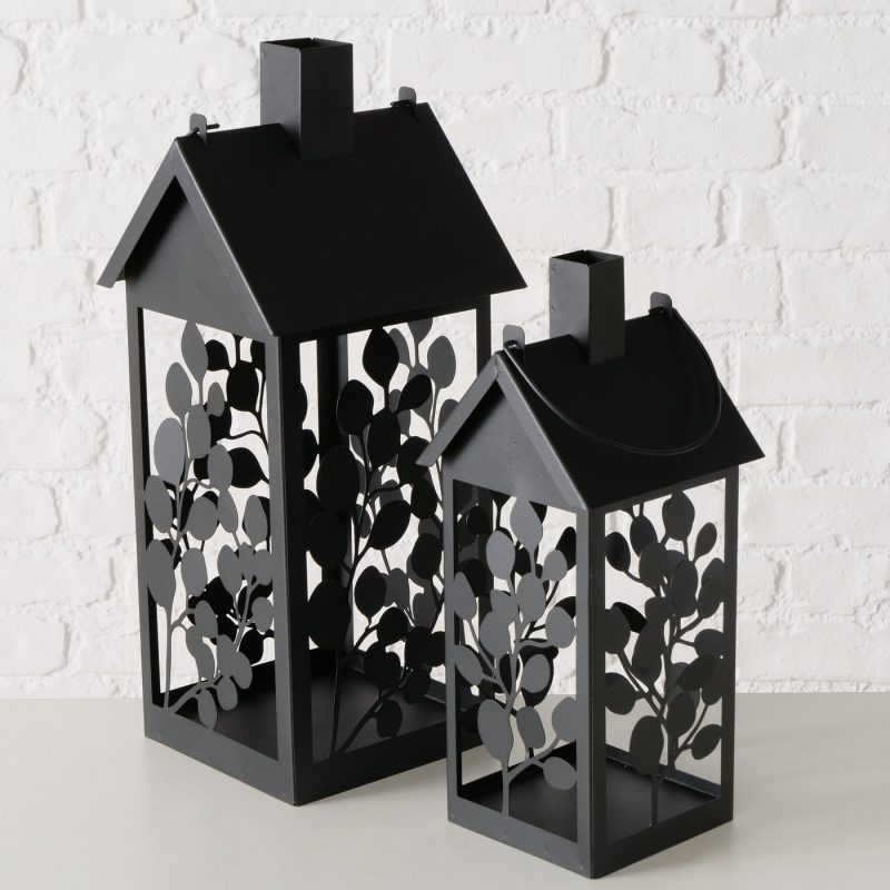 Lanterne "Calypso", Maison en Métal Noir Enduit, 14x34,5cm – Image 2