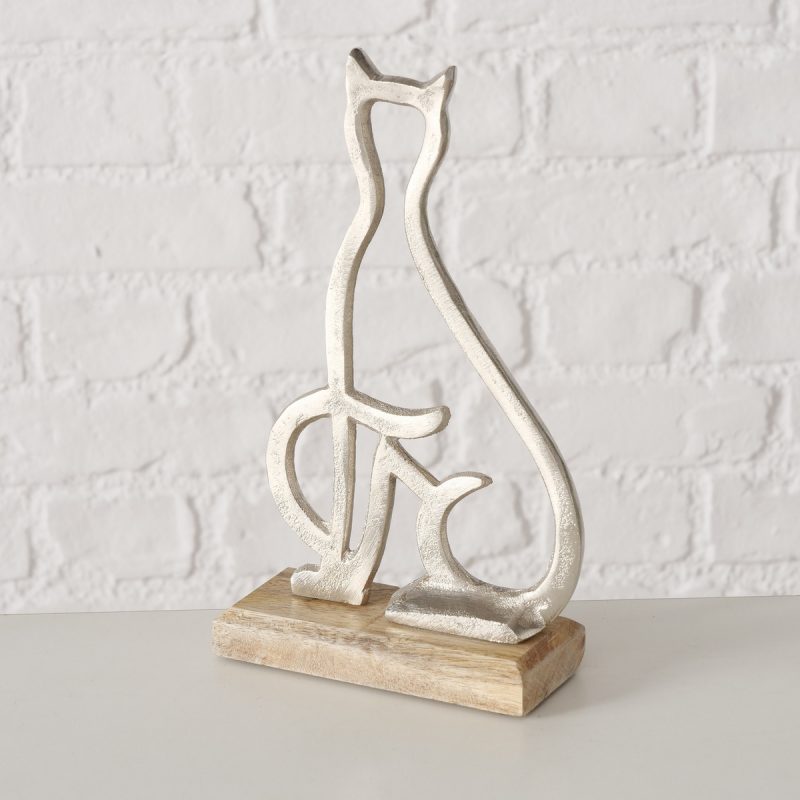 Figurine Chat en Alu Argent et Bois de Manguier, H.21cm – Image 5