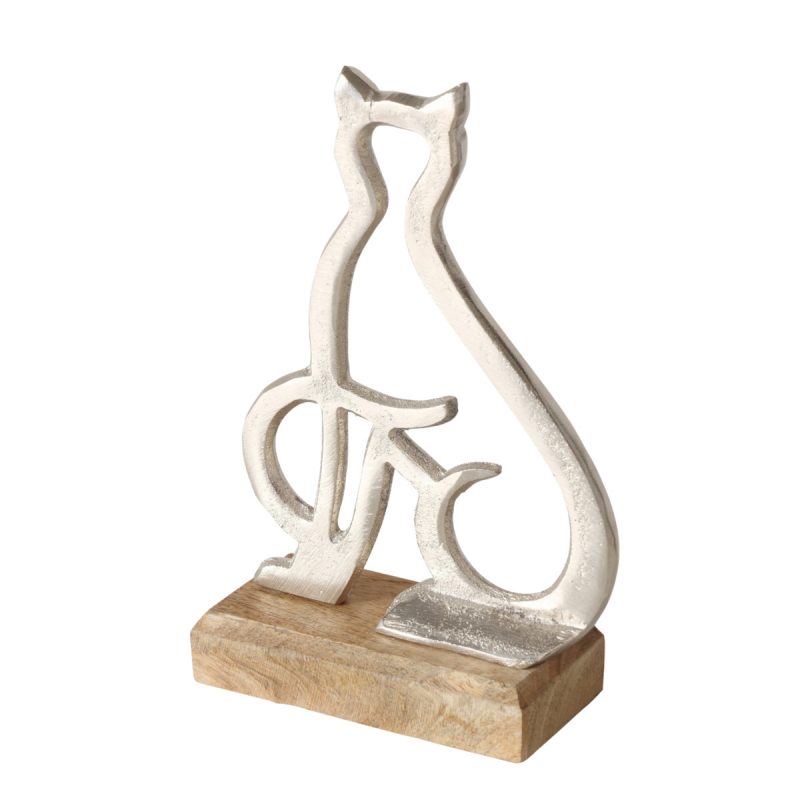 Figurine Chat en Alu Argent et Bois de Manguier, H.15cm – Image 5