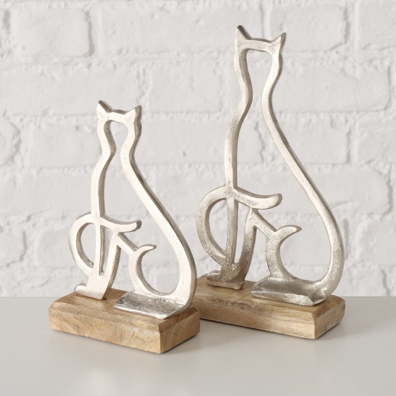 Figurine Chat en Alu Argent et Bois de Manguier, H.15cm – Image 4