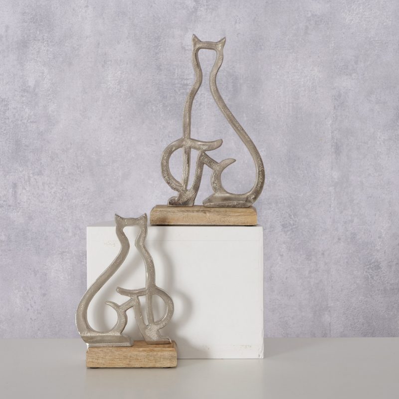 Figurine Chat en Alu Argent et Bois de Manguier, H.15cm – Image 3