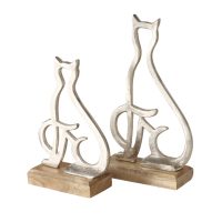 Figurine Chat en Alu Argent et Bois de Manguier, H.21cm – Image 2