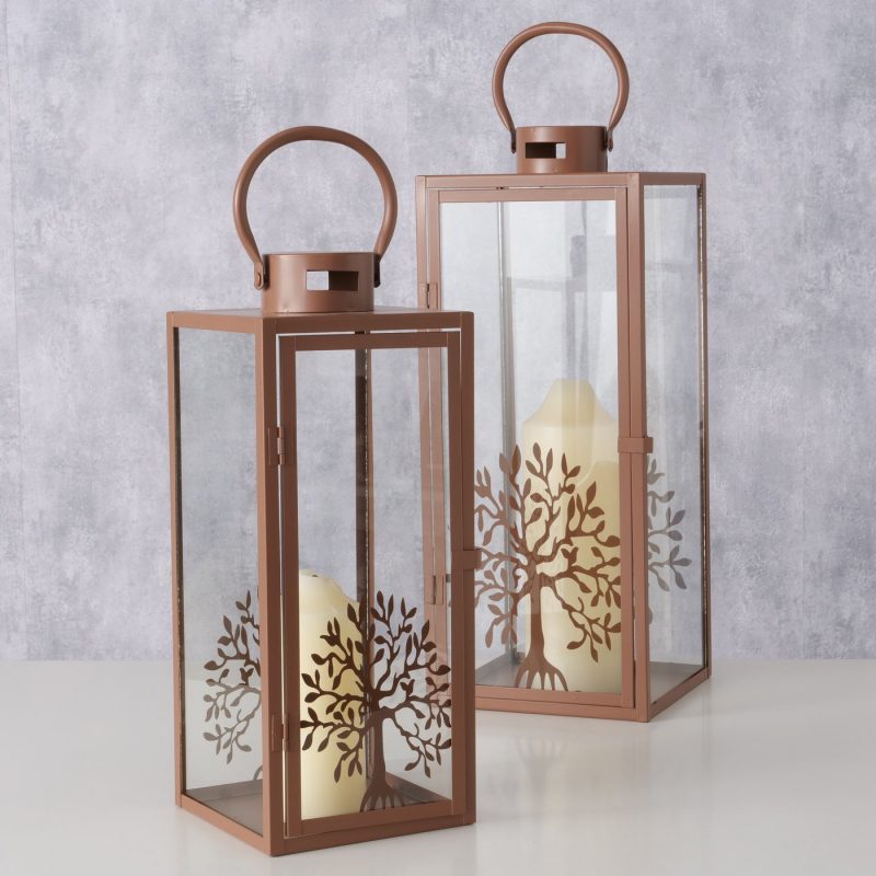 Lanterne "Laurus" Rectangle, Décor Arbre de Vie, e Métal Brun, 16xH.41cm