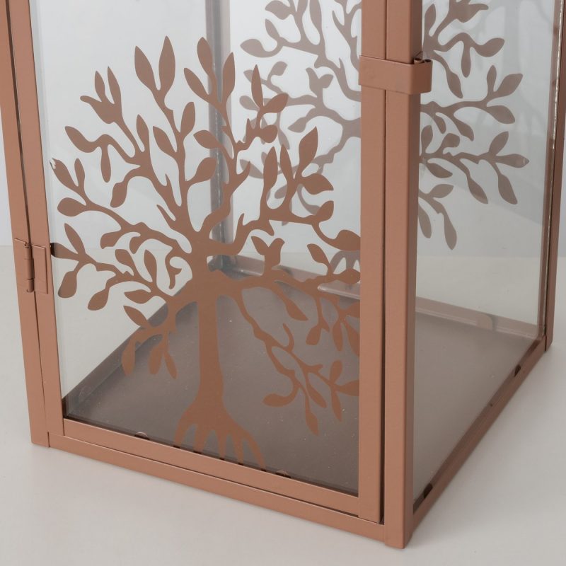 Lanterne "Laurus" Rectangle, Décor Arbre de Vie, e Métal Brun, 16xH.41cm – Image 7